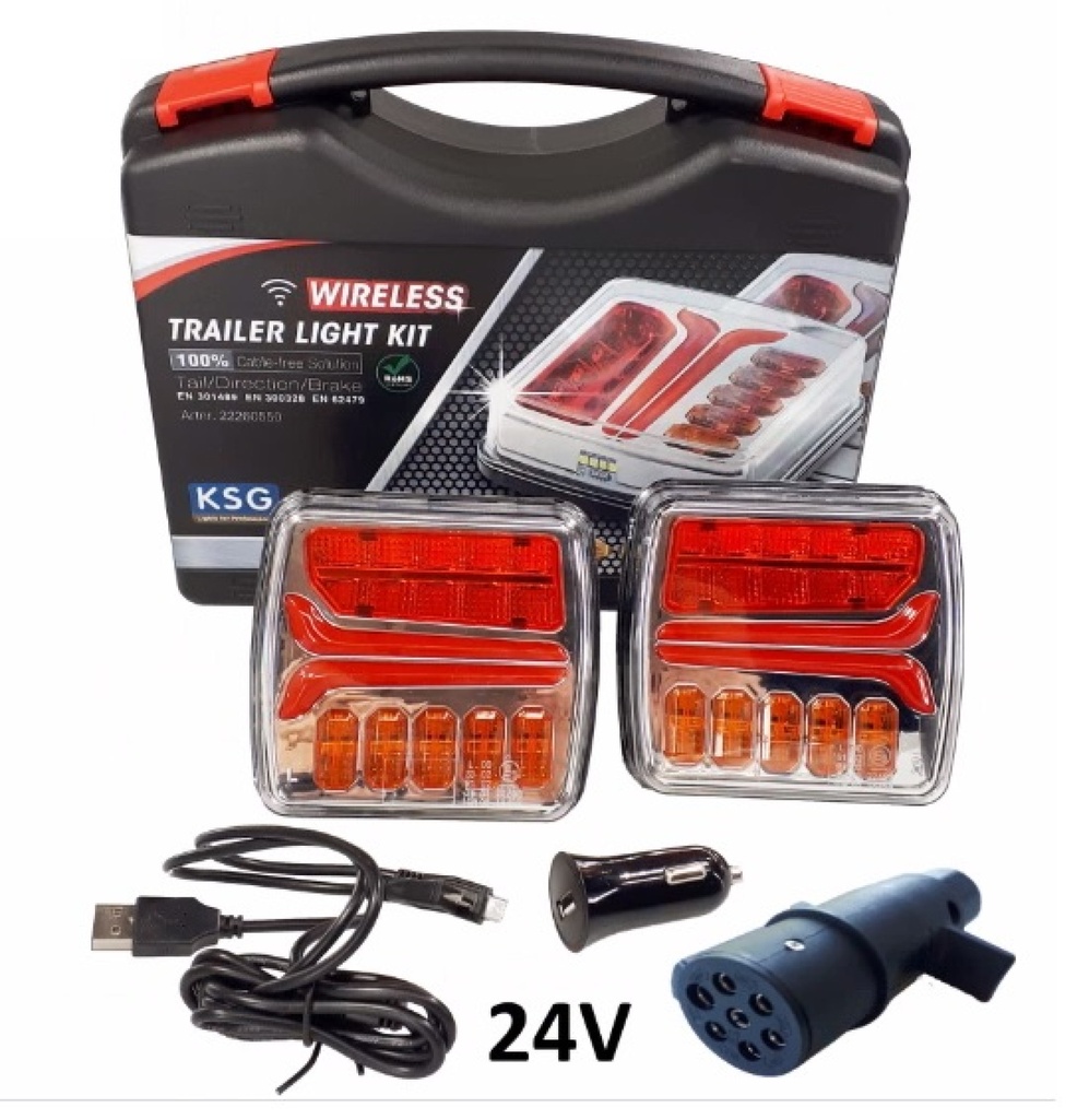 LED ACHTERLICHTSET DRAADLOOS 24V-7P met magneet