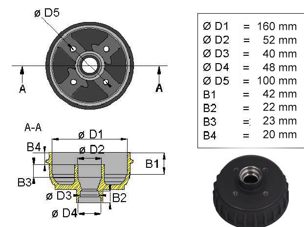 ALKO - REMTROMMEL  1636/1637 -160x35 - 4*100 - 357701