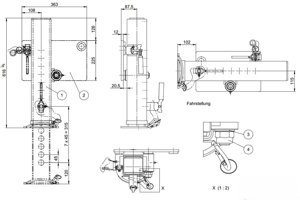 WAP Valsteun  WZD/ASD  Zwenkbaar  7x45 = 315 mm - 3T