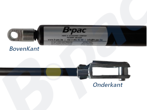 Gasveer 615mm - slag 220mm - 1000N incl. oog Ø 10mm + gaffel M10x40mm