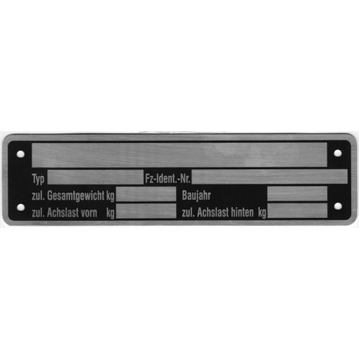 [0601003941] Typeplaatje Chassis alu 38x148mm