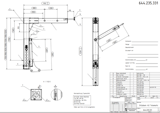 [0503003992] Afzetpoot 16ton A2SB4118 930/980/1030/1080/1130/1180/1230mm strebe 560/400mm RAL7042 verkkrsgrijs