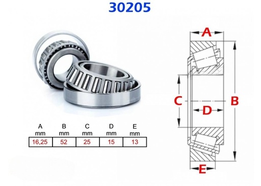 [0630000213] KOGELLAGER - KEGEL  30205 A - D25/52*13/16
